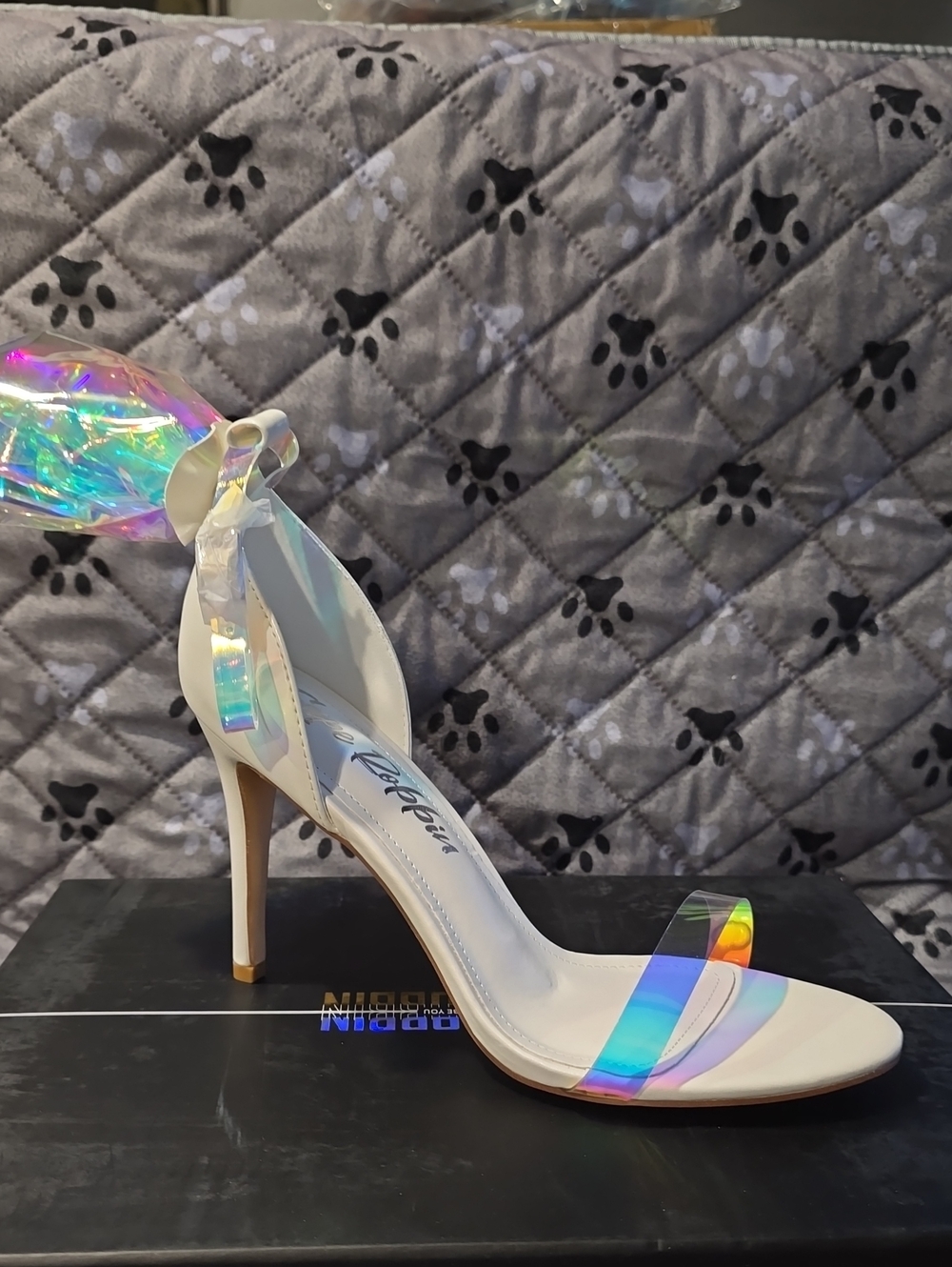 Cape Robbin White Heeled Sandal with Iridescent Straps